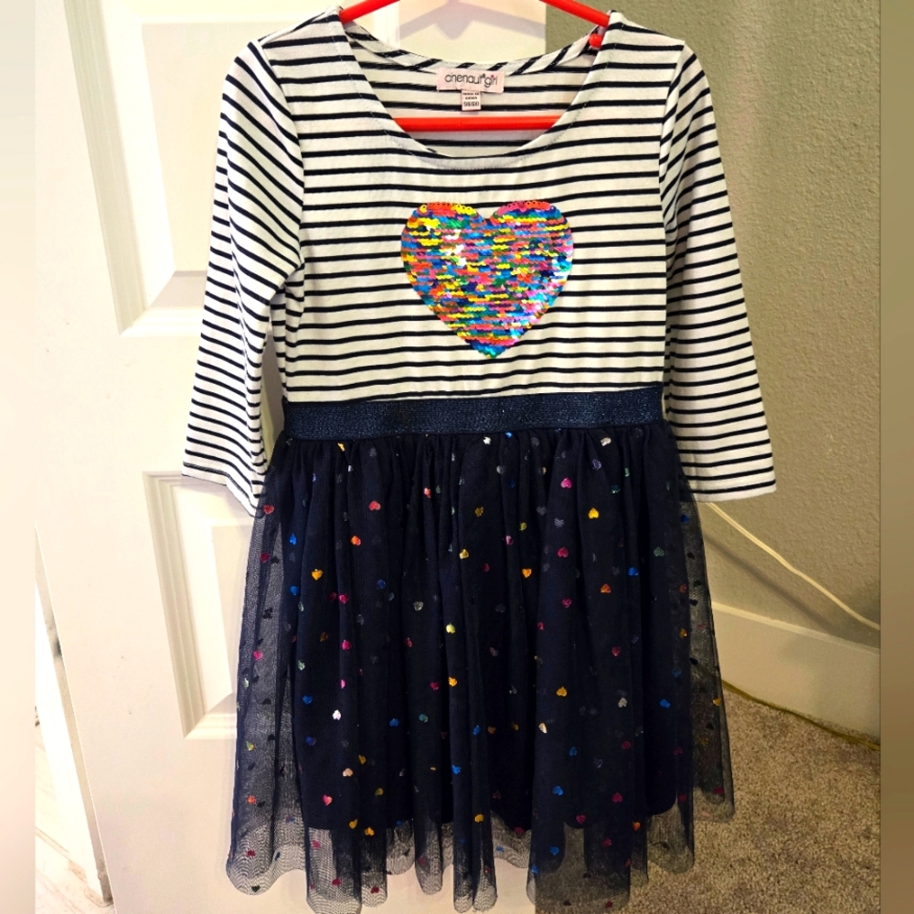 Striped Navy Tutu Dress with Sequin Heart Size 6X
